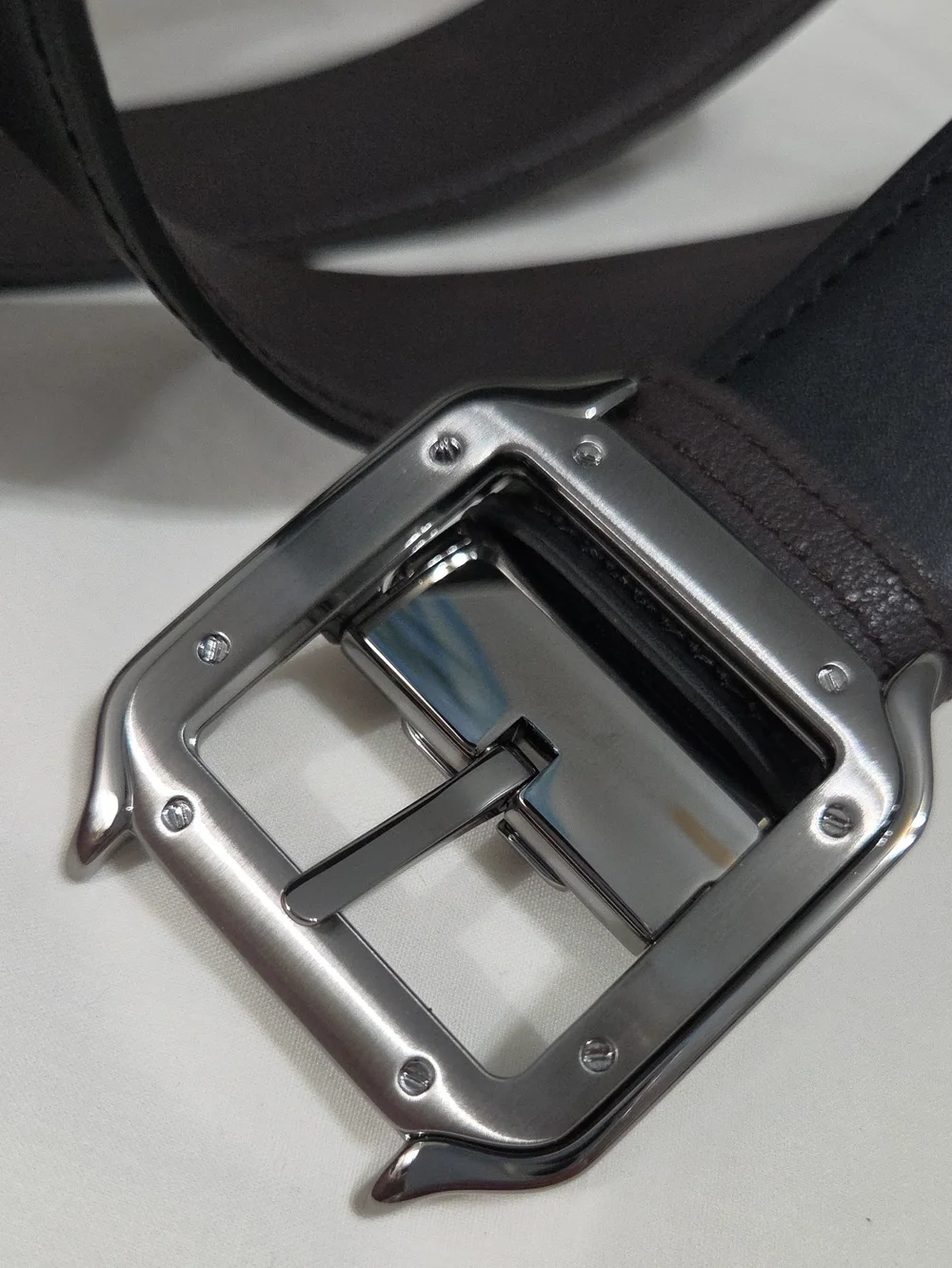 Cartie Santos Reversible Black Brown Leather Belt Dark Chrome Buckle